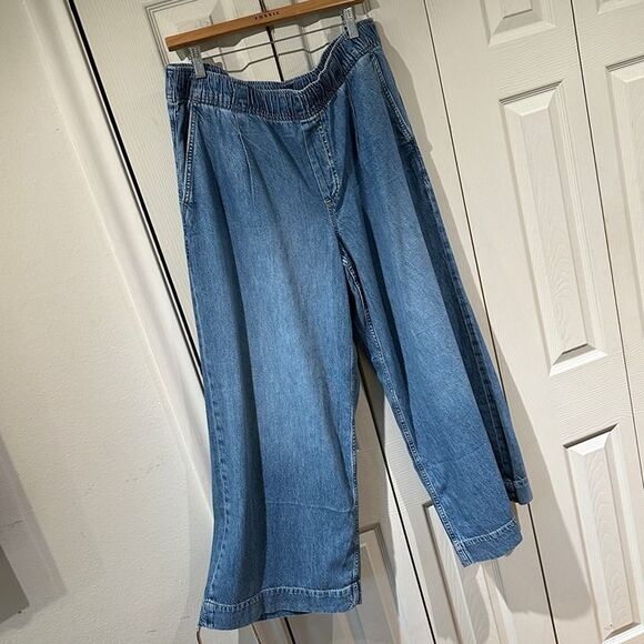 NWOT GAP UltraSoft Pleated Easy Baggy Jeans Drapey Tencel Wide Leg Elastic Waist - Picture 7 of 11